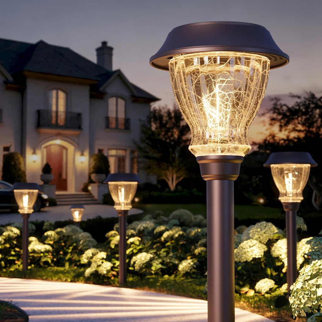 XMCOSY+ Solar Pathway Lights Outdoor, 6 Pack Decorative Crackled Glass Garden Lights, Soft Warm White Glow, Auto On/Off LED Waterproof Landscape Lighting for Yard Walkway Patio