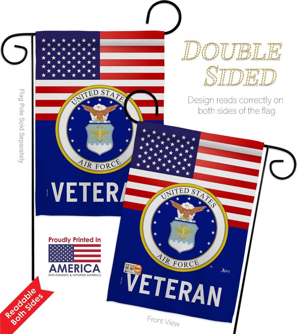 US Air Force Veteran Garden Flag - 2pcs Pack Armed Forces USAF United State American Military Retire Official - House Decoration Banner Small Yard Gift Double-Sided Made in USA 13 X 18.5