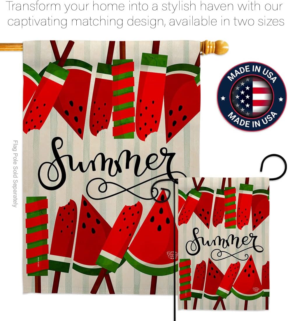 Sweet Watermelon Garden Flag Set Dowel Summer Fun in The Sun Beach Pool Luau Tropical Party Season Outdoor Summertime Sunny House Banner Small Yard Gift Double-Sided, Made in USA