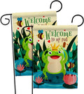 Frog Welcome Garden Flag 2pcs Pack Friends Bugs & Frogs Butterfly Ladybugs Dragonfly Bee Springtime Insect Natural Wildlife House Banner Small Yard Gift Double-Sided, Made in USA