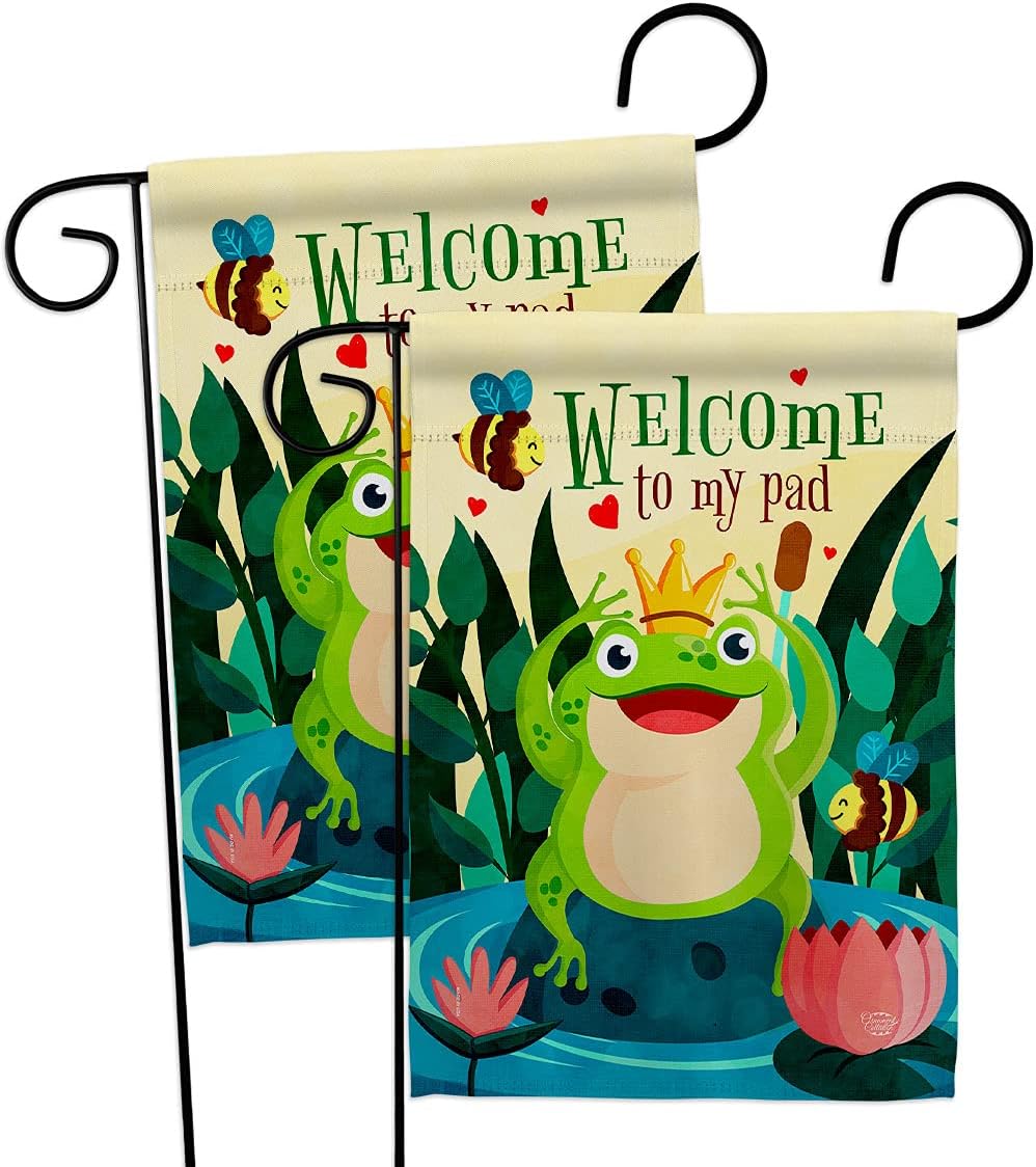 Frog Welcome Garden Flag 2pcs Pack Friends Bugs & Frogs Butterfly Ladybugs Dragonfly Bee Springtime Insect Natural Wildlife House Banner Small Yard Gift Double-Sided, Made in USA
