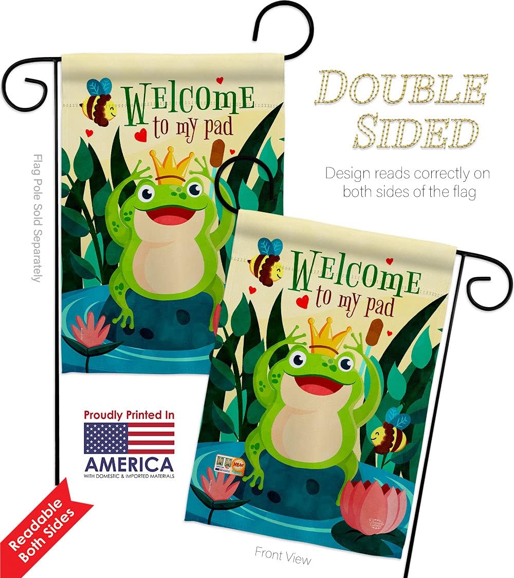 Frog Welcome Garden Flag 2pcs Pack Friends Bugs & Frogs Butterfly Ladybugs Dragonfly Bee Springtime Insect Natural Wildlife House Banner Small Yard Gift Double-Sided, Made in USA