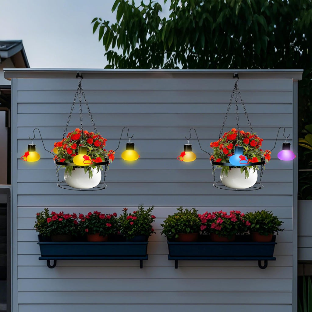 Headak Life Solar Hummingbird feeders for Outdoors with Hanging Planter(11 inch),Black Hanging Plant Holder and Glass Hummingbird Feeder 2-in-1(POTS NOT Included)
