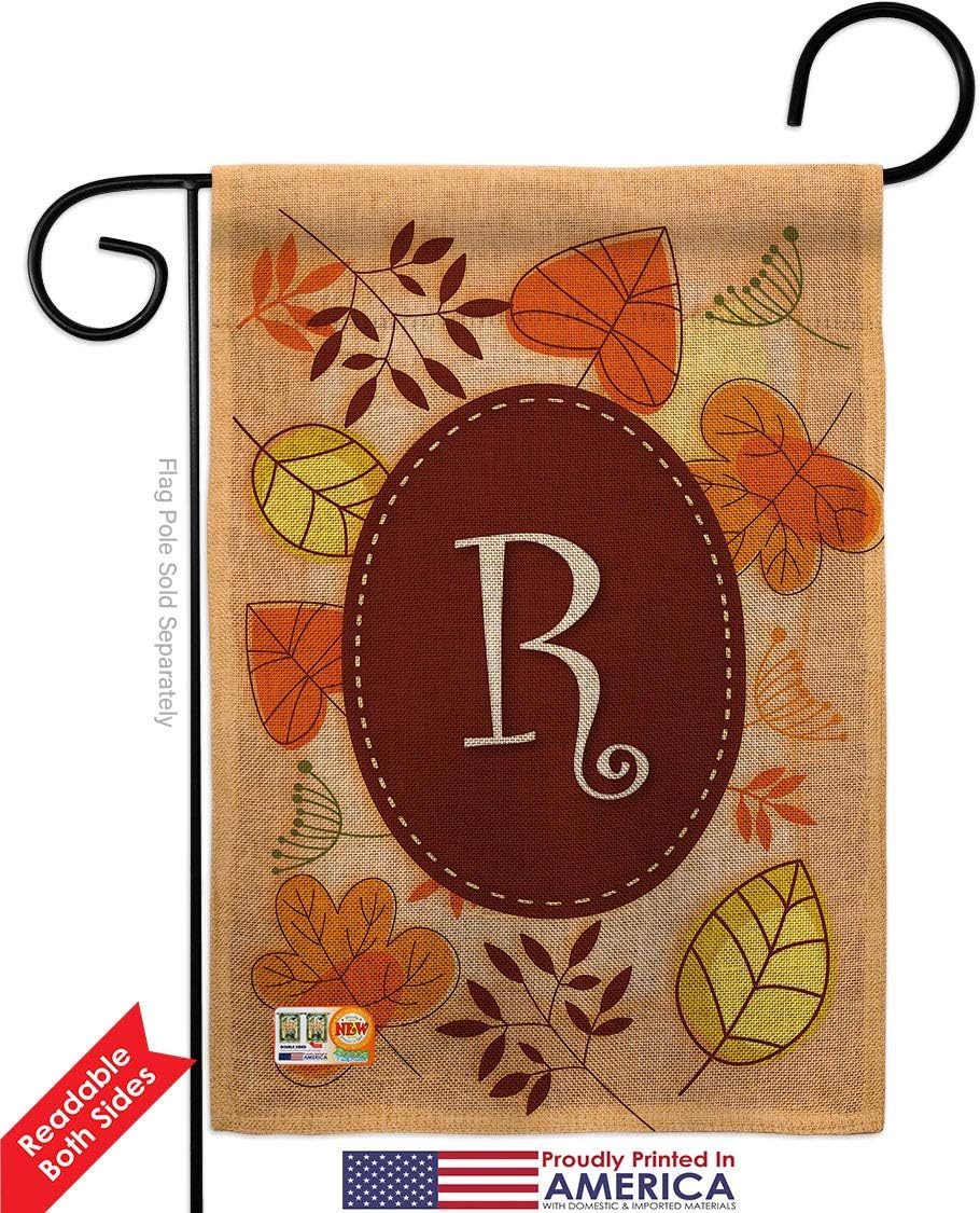 Autumn R Initial Garden Flag - Pack Monogram Fall Harvest & Scarecrow Pumkins Sunflower Leaves Season Autumntime Gathering USA Applique - House Banner Small Yard Gift Double-Sided 13 X 18.5