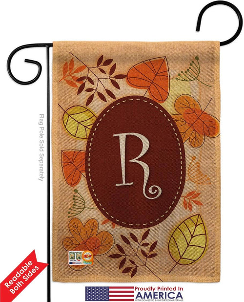 Autumn R Initial Garden Flag - Pack Monogram Fall Harvest & Scarecrow Pumkins Sunflower Leaves Season Autumntime Gathering USA Applique - House Banner Small Yard Gift Double-Sided 13 X 18.5