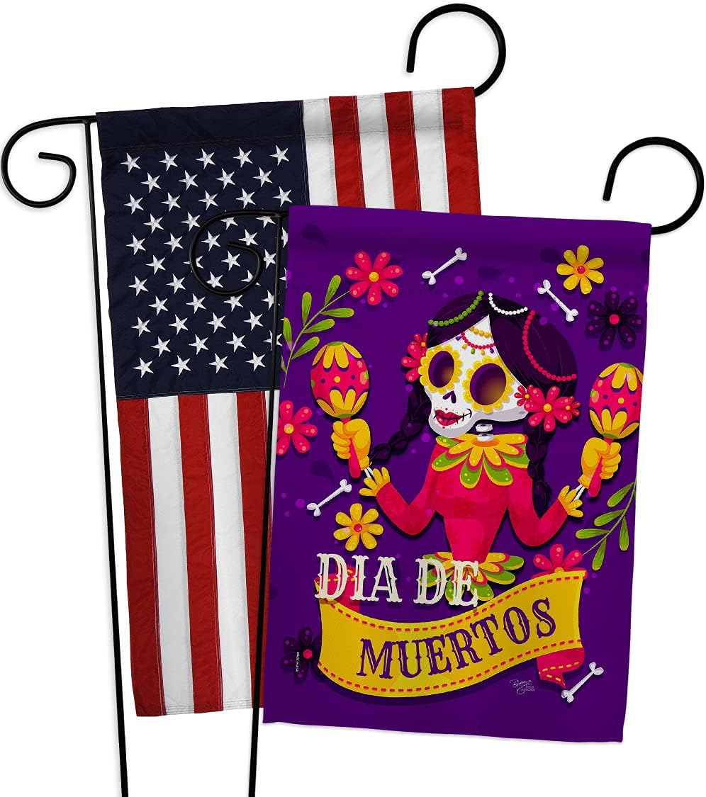 Breeze Decor Lady Dia De Muertos Garden Flag Pack Fall Day of Dead Los Fiesta Mexican Party Autumntime Applique House Decoration Banner Small Yard Gift Double-Sided, Made in USA