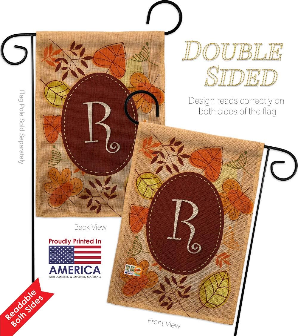 Autumn R Initial Garden Flag - Pack Monogram Fall Harvest & Scarecrow Pumkins Sunflower Leaves Season Autumntime Gathering USA Applique - House Banner Small Yard Gift Double-Sided 13 X 18.5