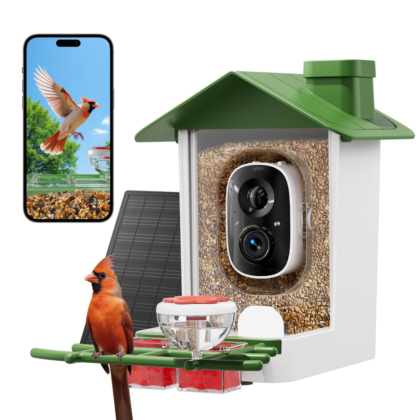 Bird Feeder with Camera 2K HD AI Smart Identify BirdSpecies Solar Panel Outdoors Birdhouse with Cam, Instant Arrival Alerts, Capture BirdVideo, Gifts for Mom Dad
