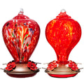 2 Packs Hummingbird Feeder for Outdoors Hanging Ant and Bee Proof, 32OZ & 34OZ, Hand Blown Glass Hummingbird Feeders for Outside, Blue & Teal