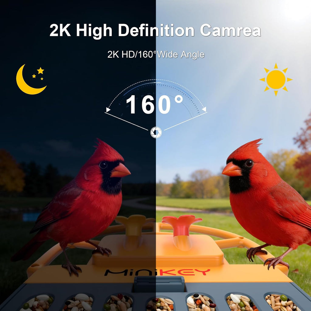 Smart Bird Feeder with Camera Outdoor Birdhouse: AI Identifies 11000+ Species, 2K HD with Arrival Alerts, Attracts Hummingbirds, Dual Squirrel-Proof, Solar Powered, Gifts for Bird Lovers Mom Dad(Blue)