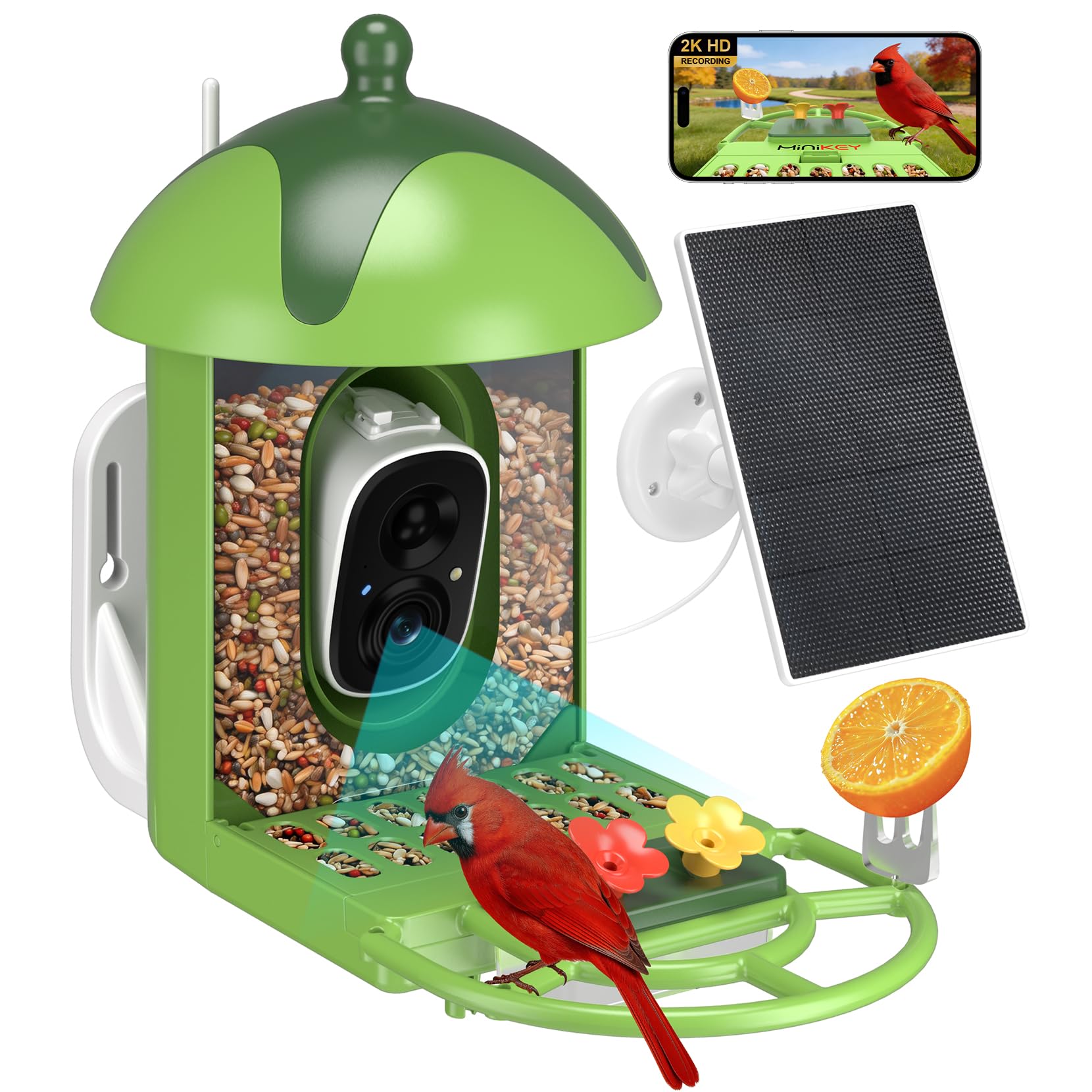 Smart Bird Feeder with Camera Outdoor Birdhouse: AI Identifies 11000+ Species, 2K HD with Arrival Alerts, Attracts Hummingbirds, Dual Squirrel-Proof, Solar Powered, Gifts for Bird Lovers Mom Dad(Blue)
