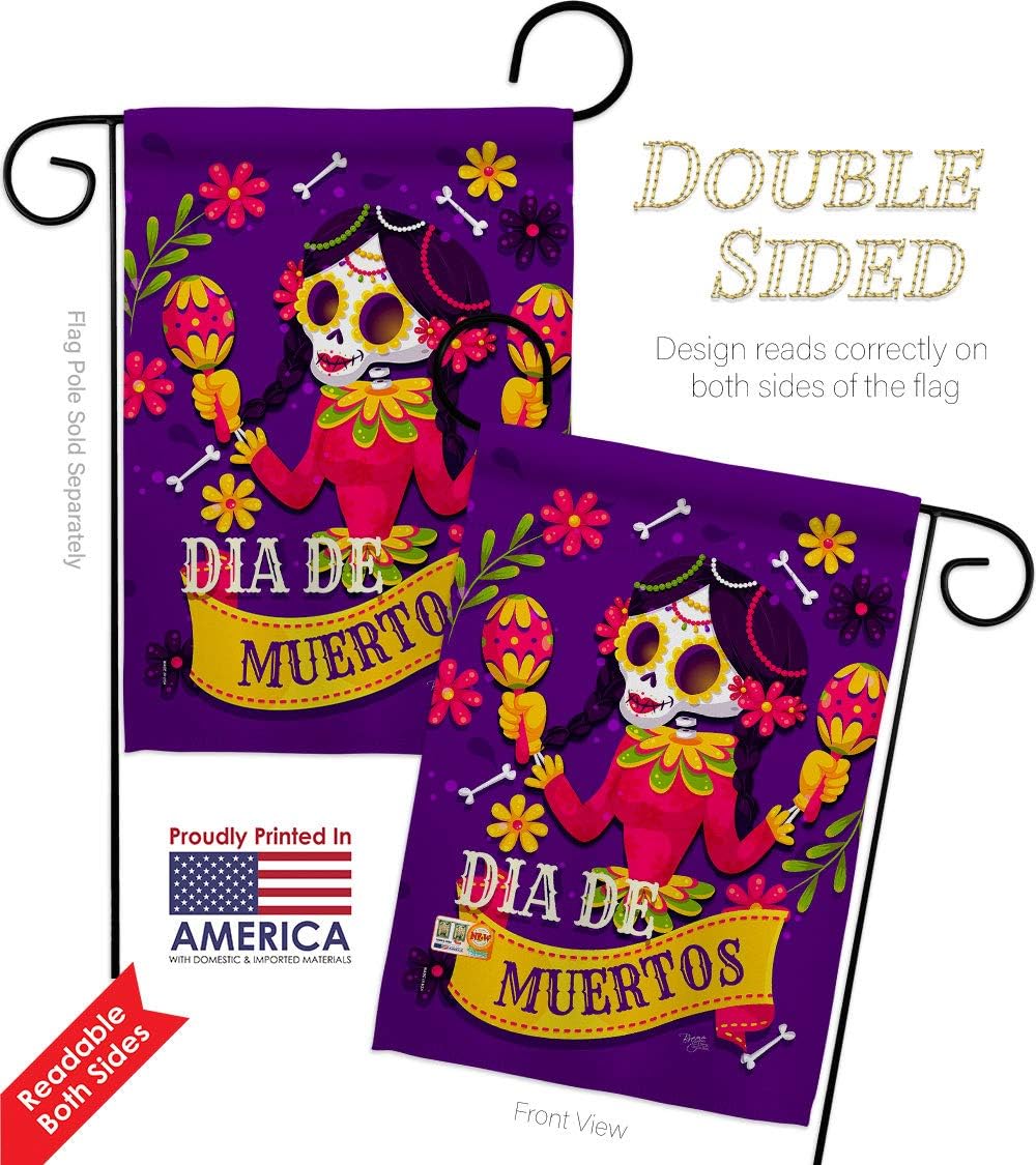 Breeze Decor Lady Dia De Muertos Garden Flag Pack Fall Day of Dead Los Fiesta Mexican Party Autumntime Applique House Decoration Banner Small Yard Gift Double-Sided, Made in USA