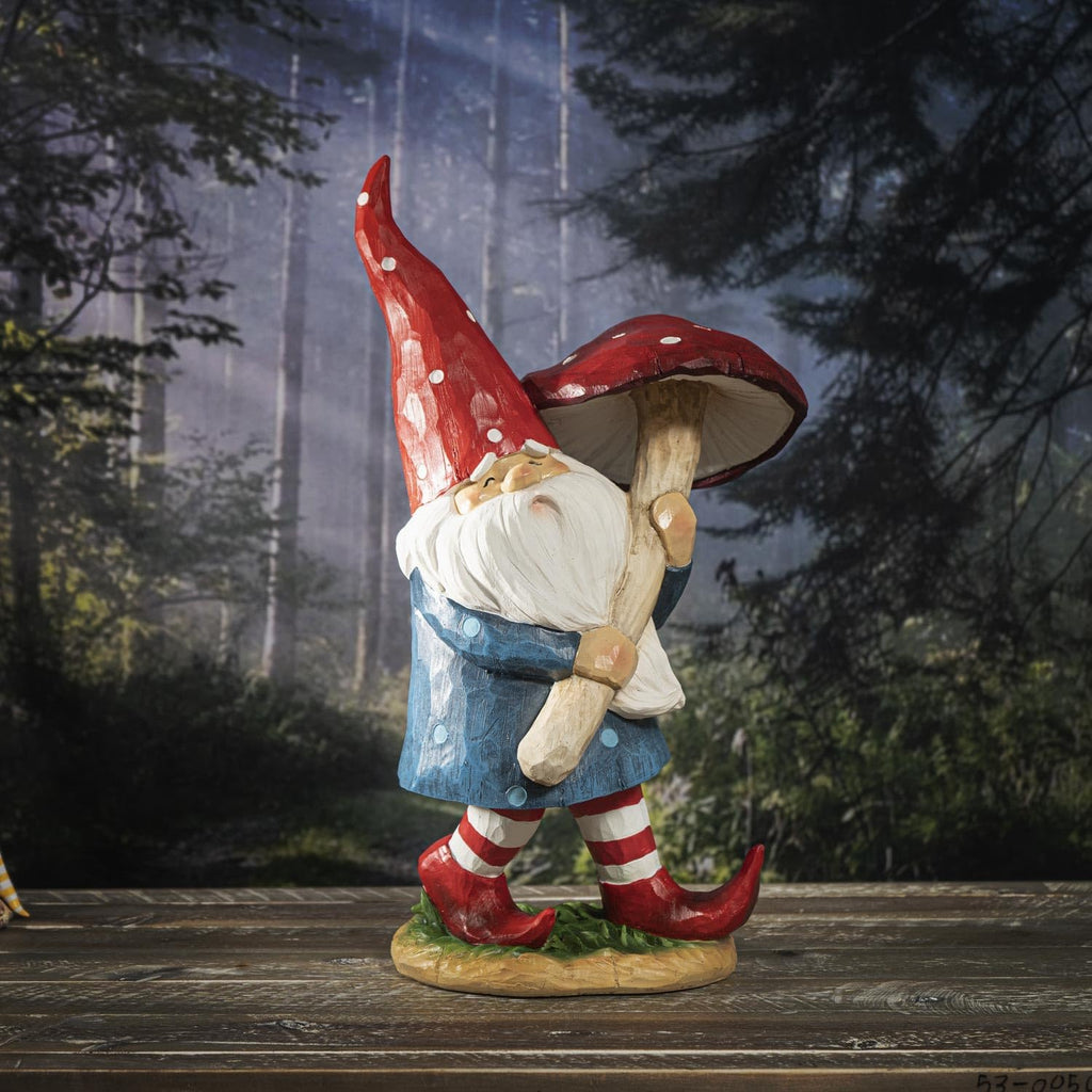Pacific Giftware Gnome with Mushroom Figurine, 16.65-inch Height, Resin, Table Decoration