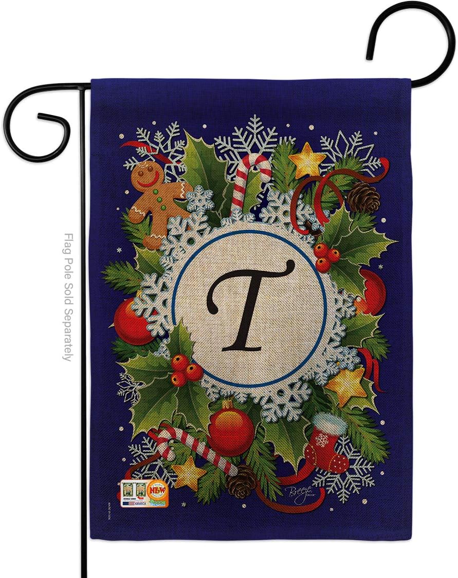 Breeze Decor BD-WT-G-130098-IP-DB-D-US12-BD 13 x 18.5 in. Winter T Initial Burlap Wonderland Impressions Decorative Vertical Double Sided Garden Flag