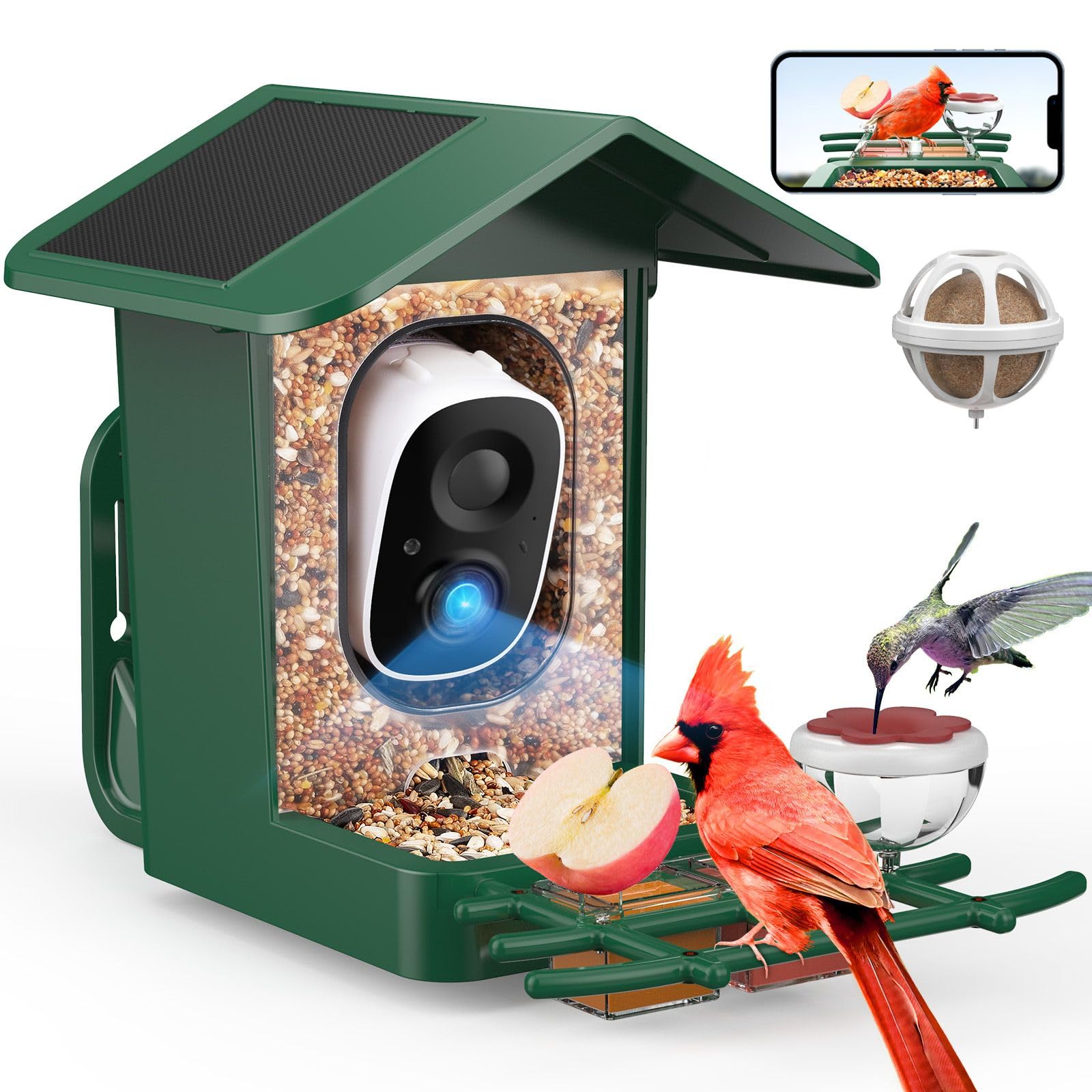PeckCam Bird Feeder with Camera Solar Powered, AI Identify & Auto Capture, 2K HD Live Video Smart Bird Feeder Camera Instant Notifications in Backyard, Gift for Bird Lovers