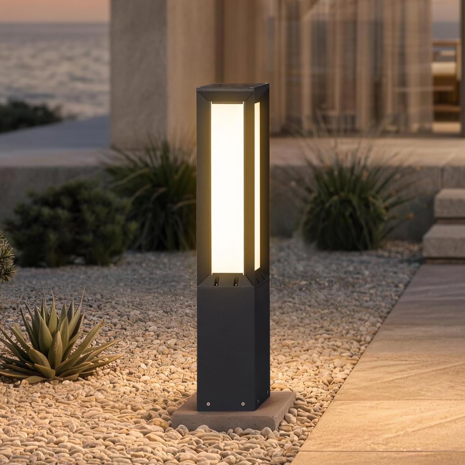 Modern Solar Pathway Lights Outdoor IP65 Waterproof, 23.62" Landscape Path Lights, Modern Commercial Pathway Lighting, 3000K LED Solar Bollard Light for Driveway Entrance Garage Courtyard