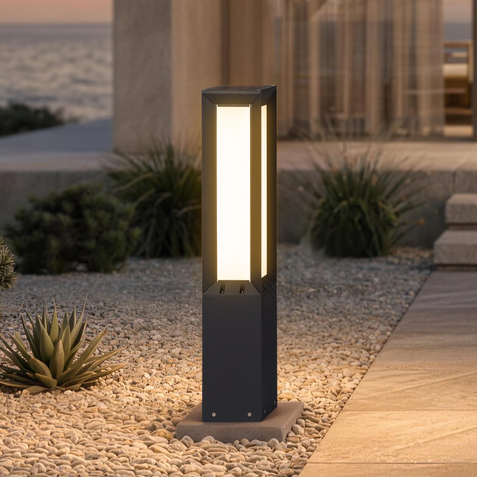 Modern Solar Pathway Lights Outdoor IP65 Waterproof, 23.62" Landscape Path Lights, Modern Commercial Pathway Lighting, 3000K LED Solar Bollard Light for Driveway Entrance Garage Courtyard