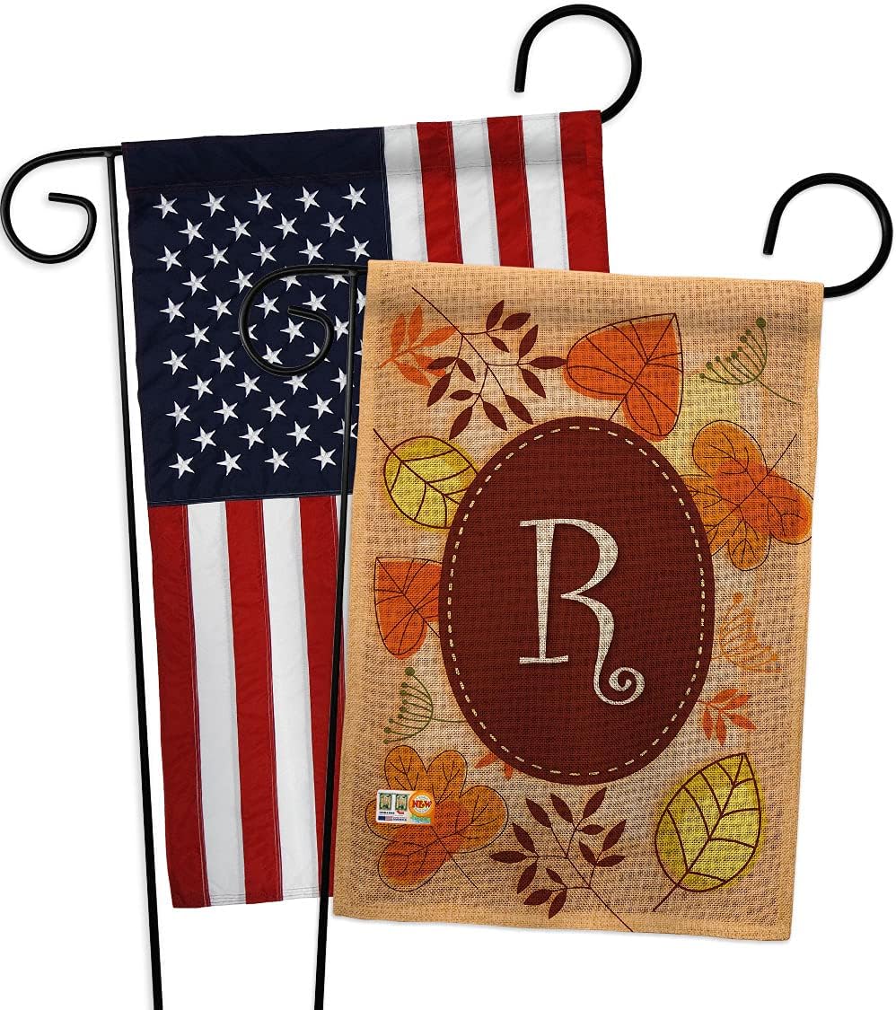Autumn R Initial Garden Flag - Pack Monogram Fall Harvest & Scarecrow Pumkins Sunflower Leaves Season Autumntime Gathering USA Applique - House Banner Small Yard Gift Double-Sided 13 X 18.5