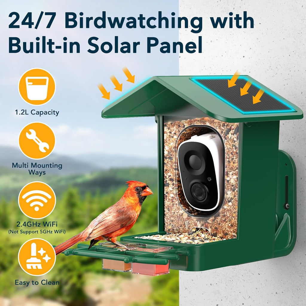 PeckCam Bird Feeder with Camera Solar Powered, AI Identify & Auto Capture, 2K HD Live Video Smart Bird Feeder Camera Instant Notifications in Backyard, Gift for Bird Lovers