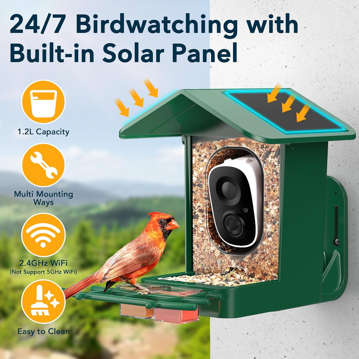 PeckCam Bird Feeder with Camera Solar Powered, AI Identify & Auto Capture, 2K HD Live Video Smart Bird Feeder Camera Instant Notifications in Backyard, Gift for Bird Lovers