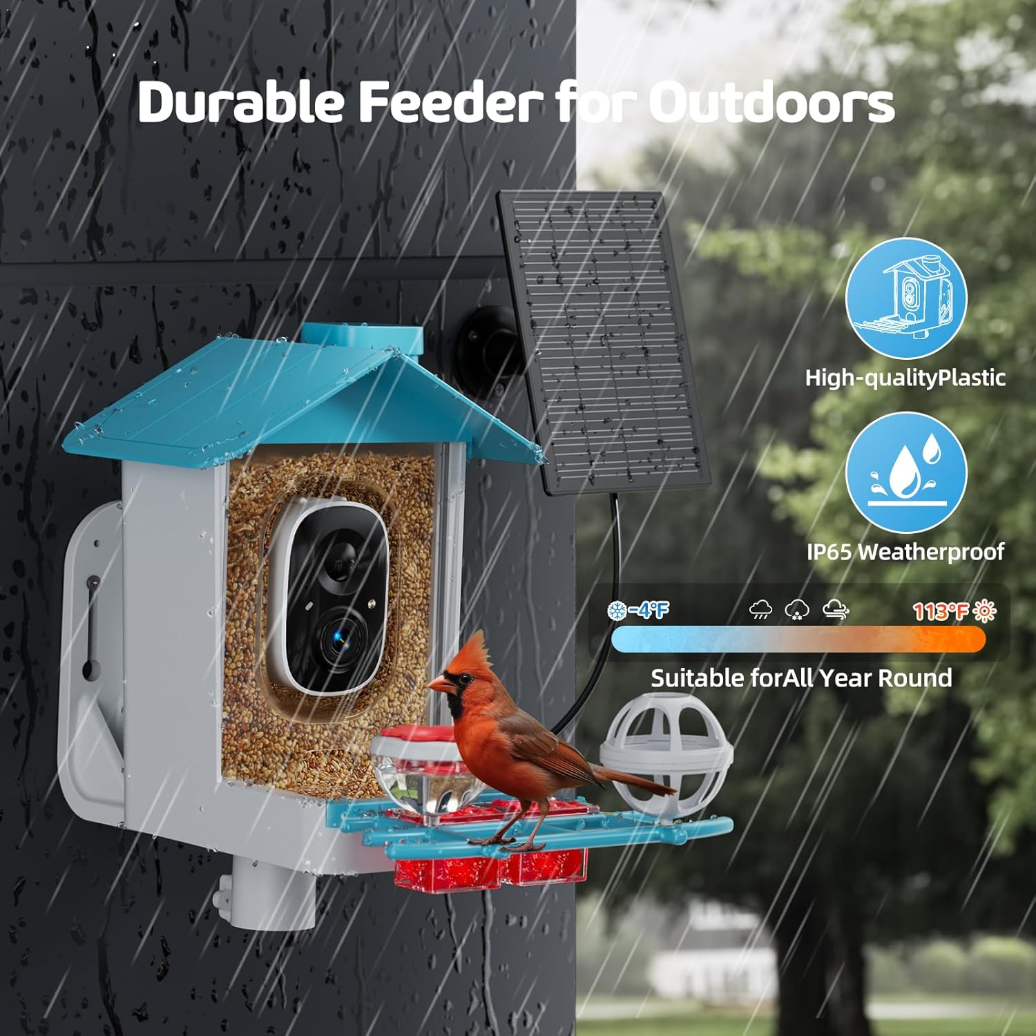 Bird Feeder with Camera 2K HD AI Smart Identify BirdSpecies Solar Panel Outdoors Birdhouse with Cam, Instant Arrival Alerts, Capture BirdVideo, Gifts for Mom Dad