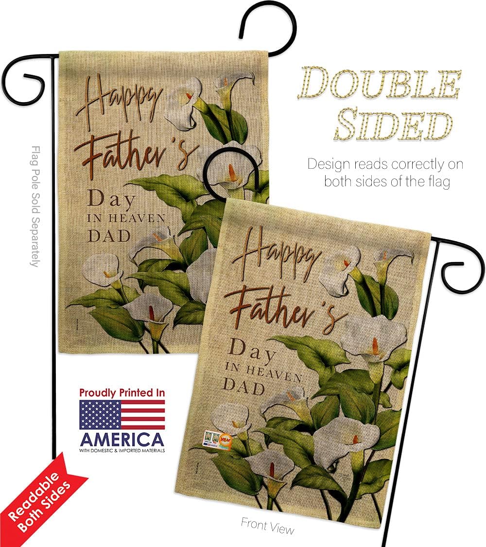 Breeze Decor Father's Day in Heaven Burlap Garden Flag-2pcs Pack Family Dad Daddy Papa Grandpa Best Parent Sibling Relatives Grandparent House Banner Small Yard Gift Double-Sided, Made in USA