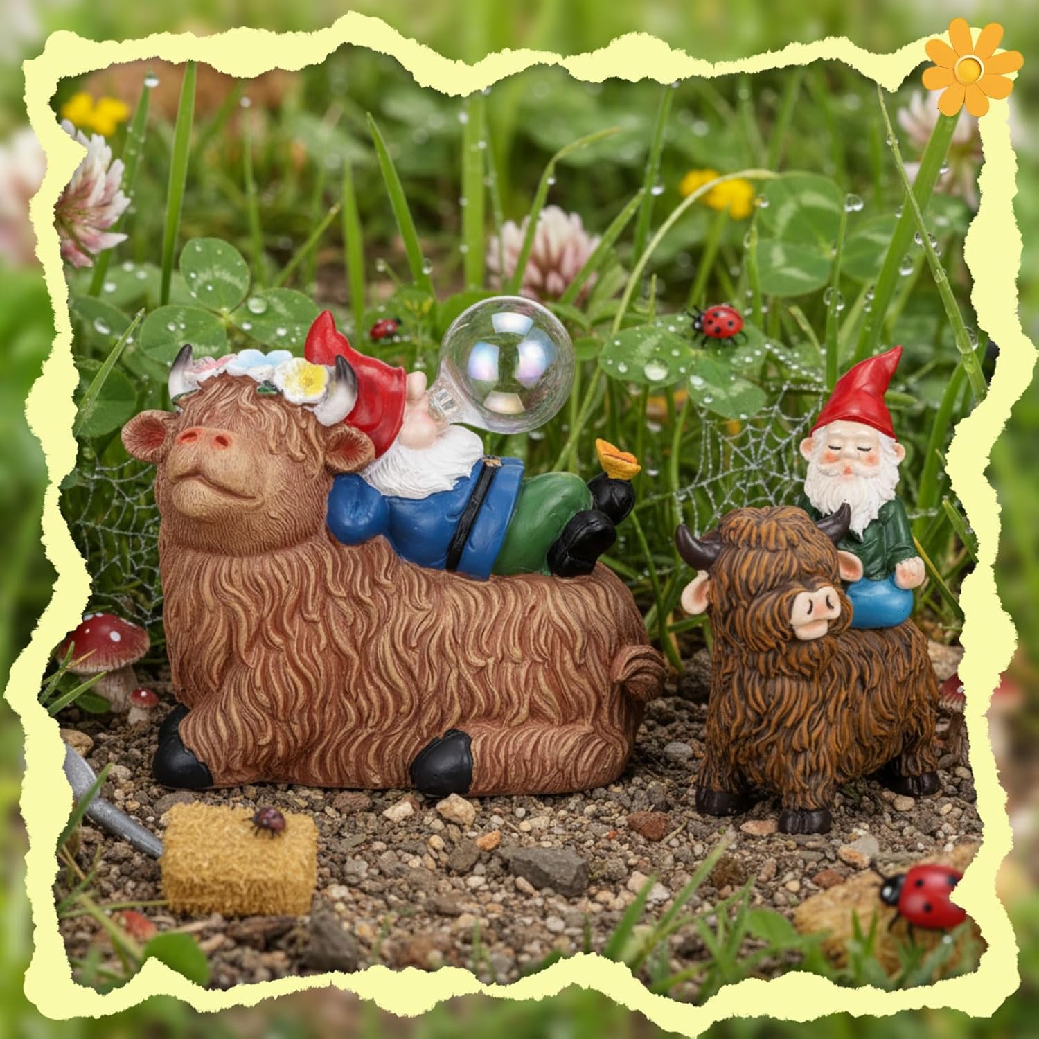 Sitting & Sleeping Highland Cow Gnomes, Waterproof Yard Patio Lawn Ornaments