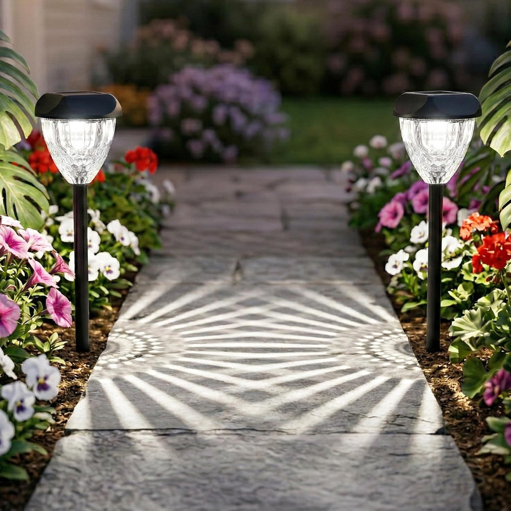 Ensenior Solar Pathway Lights Outdoor - 16-Pack, 6500K LED Landscape Garden Lights, IP65 Waterproof, Tool-Free Auto ON/Off for Garden Yard Patio Walkway Landscape, 14.17" Height