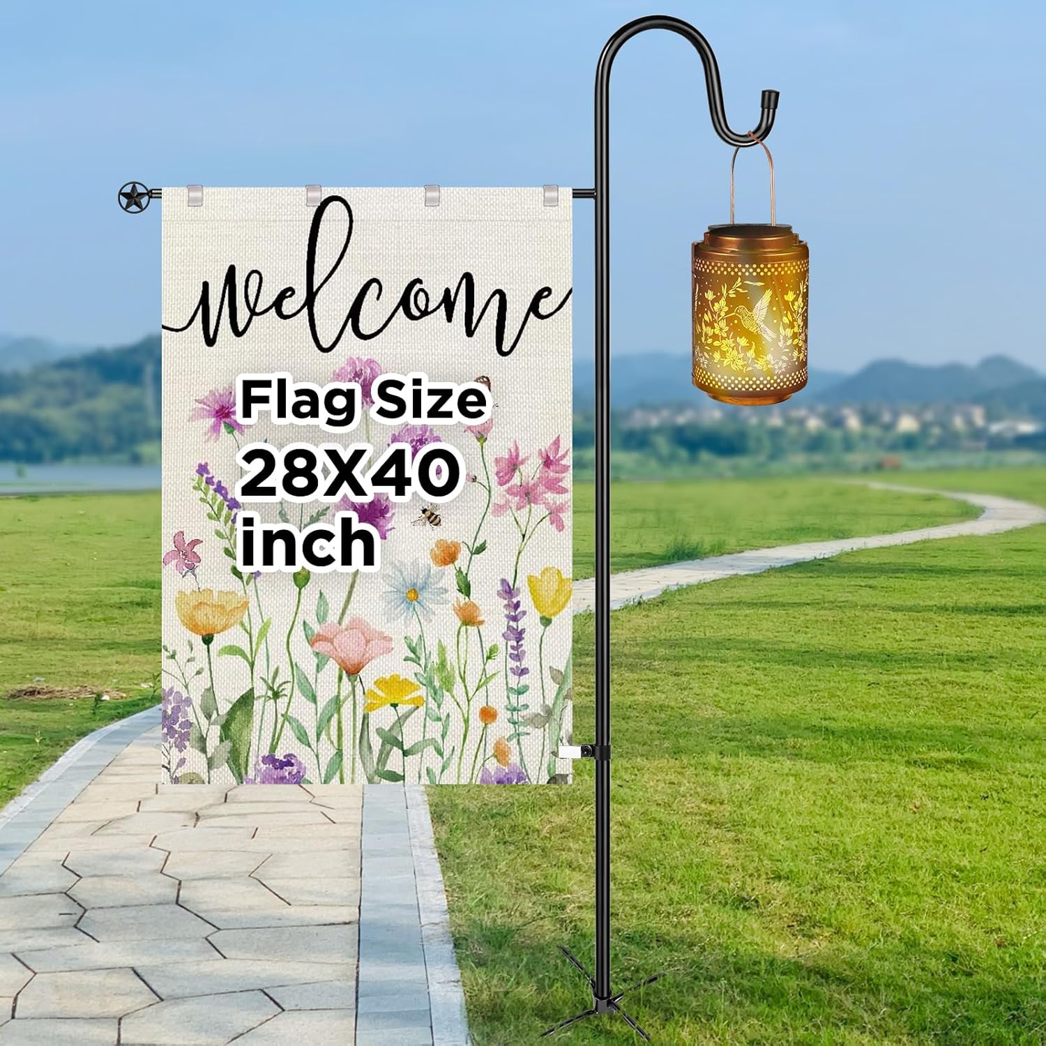 Garden Flag Stand for Outdoor,Heavy Duty Garden Flag Holder for 28x40 Flags, 62 Inches Gaden Flag Pole with Shepherd Hooks for Patio and Yard Decorations