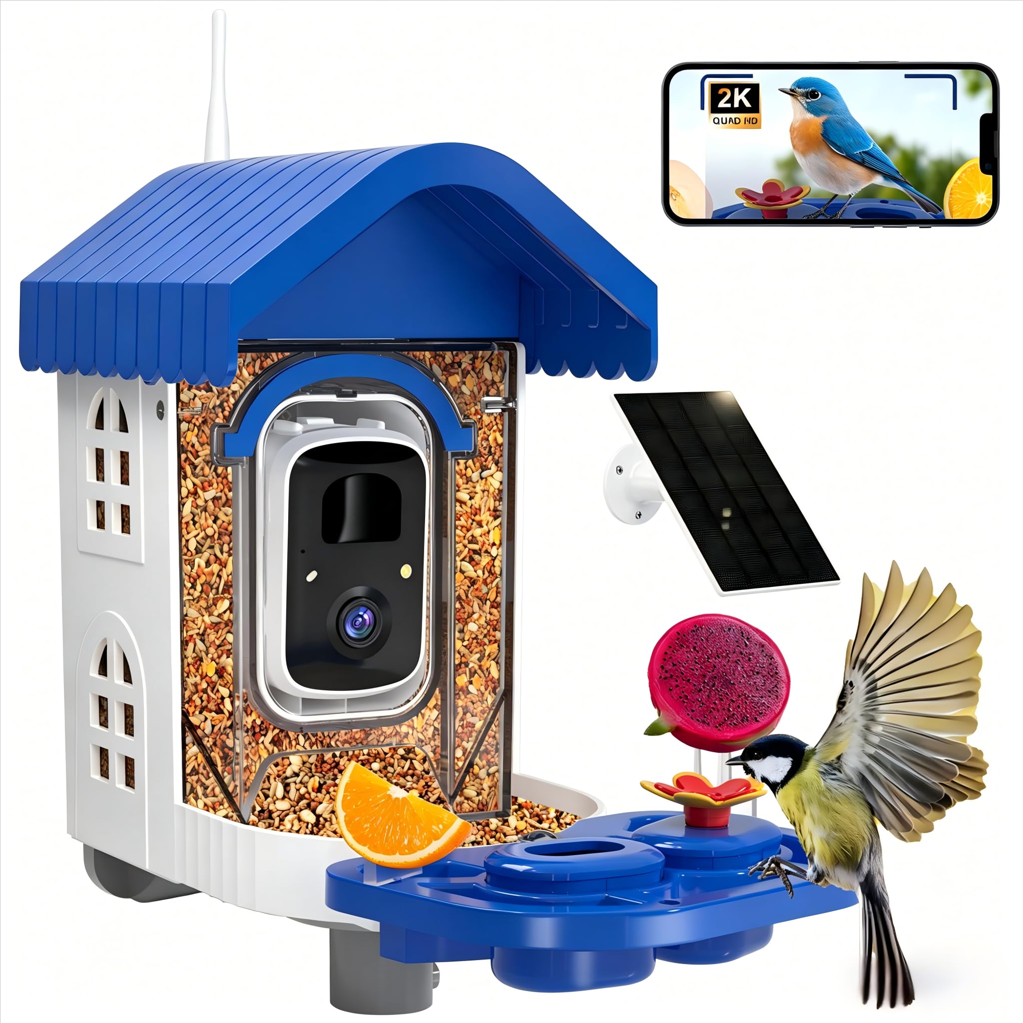 NEEZUKAR Smart Bird Feeder with Camera Solar Powered, AI Identify Birds Species, 2K HD Video, Real-Time Bird Alert, Wireless & Weatherproof Design for Outdoor, Gift for Father's Day(Green)