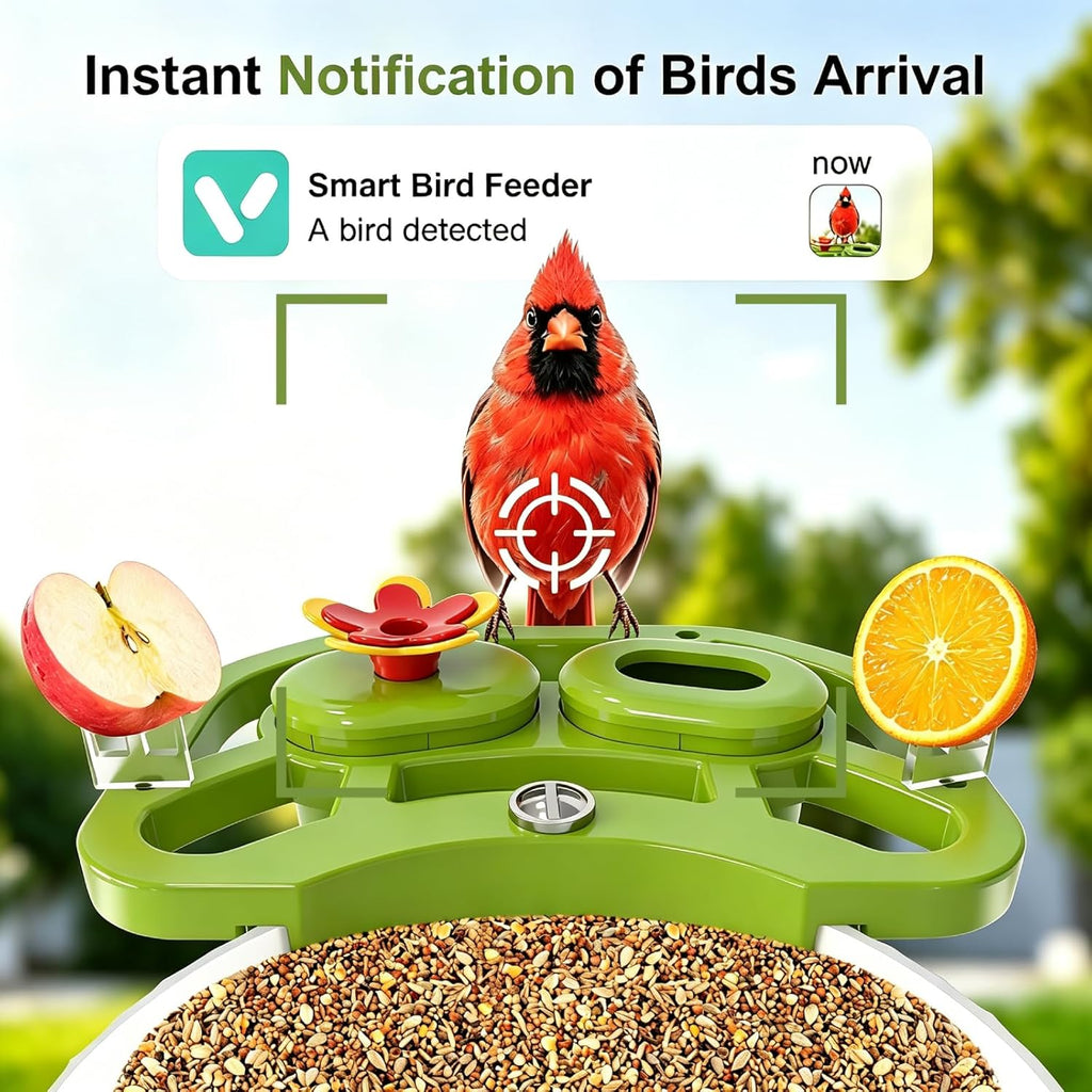 NEEZUKAR Smart Bird Feeder with Camera Solar Powered, AI Identify Birds Species, 2K HD Video, Real-Time Bird Alert, Wireless & Weatherproof Design for Outdoor, Gift for Father's Day(Green)
