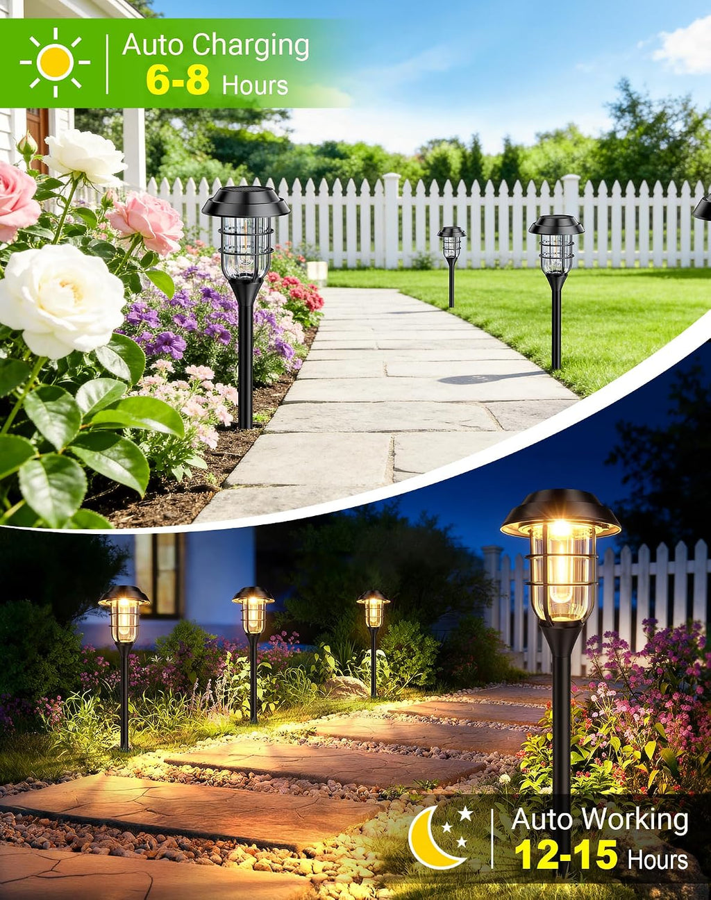 LETMY Solar Pathway Lights Outdoor, 8 Pack Bright Solar Lights Outdoor, IP65 Waterproof Auto On/Off Garden Lights Solar Powered Landscape Lighting for Yard Path Patio Walkway Driveway Pathway - Black