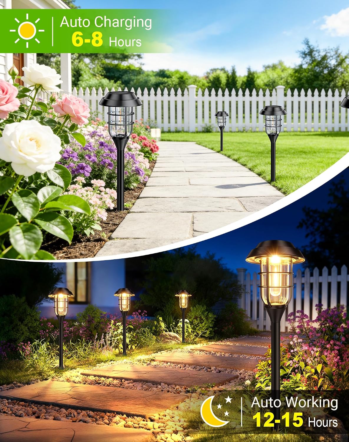 LETMY Solar Pathway Lights Outdoor, 8 Pack Bright Solar Lights Outdoor, IP65 Waterproof Auto On/Off Garden Lights Solar Powered Landscape Lighting for Yard Path Patio Walkway Driveway Pathway - Black