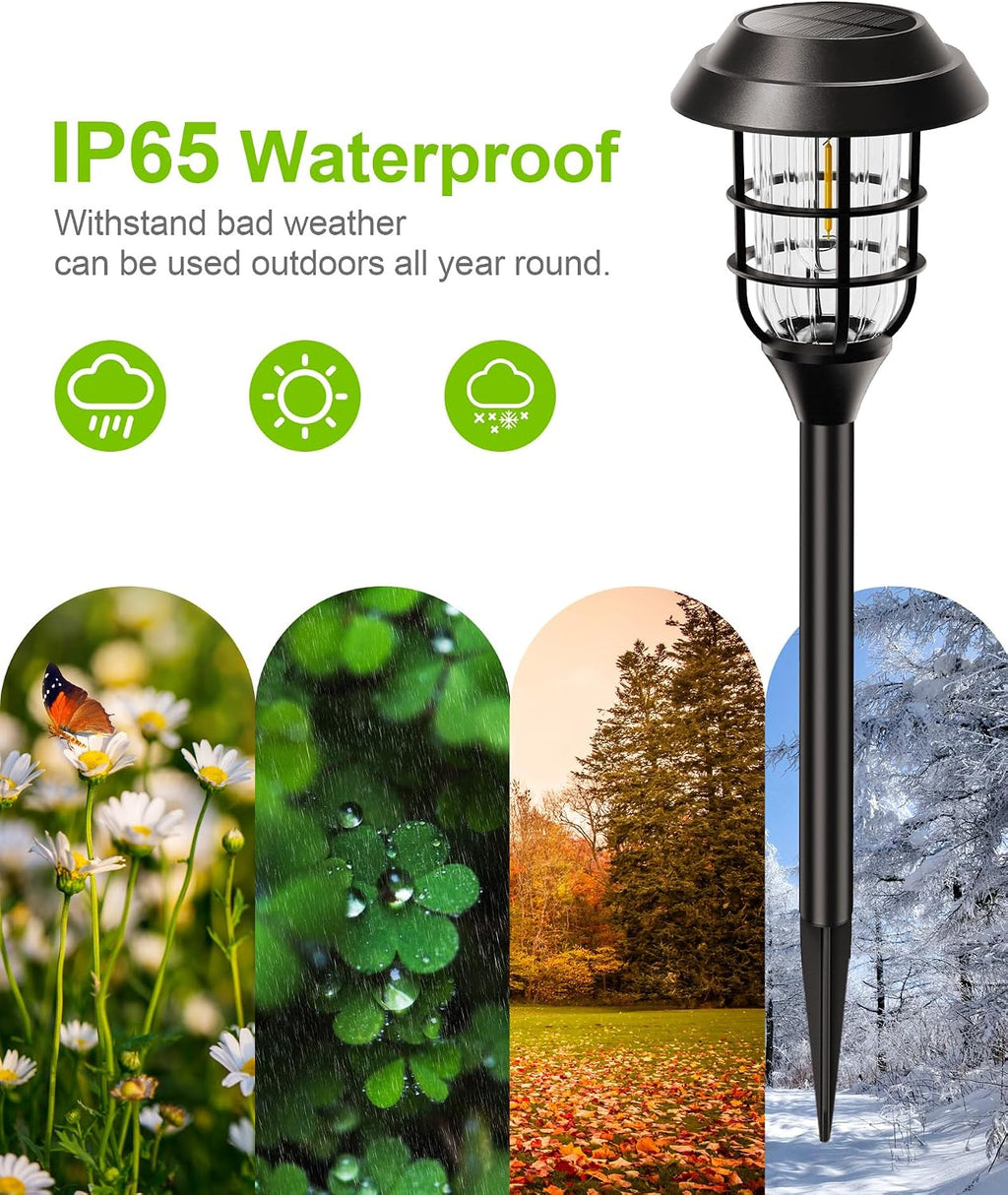 LETMY Solar Pathway Lights Outdoor, 8 Pack Bright Solar Lights Outdoor, IP65 Waterproof Auto On/Off Garden Lights Solar Powered Landscape Lighting for Yard Path Patio Walkway Driveway Pathway - Black