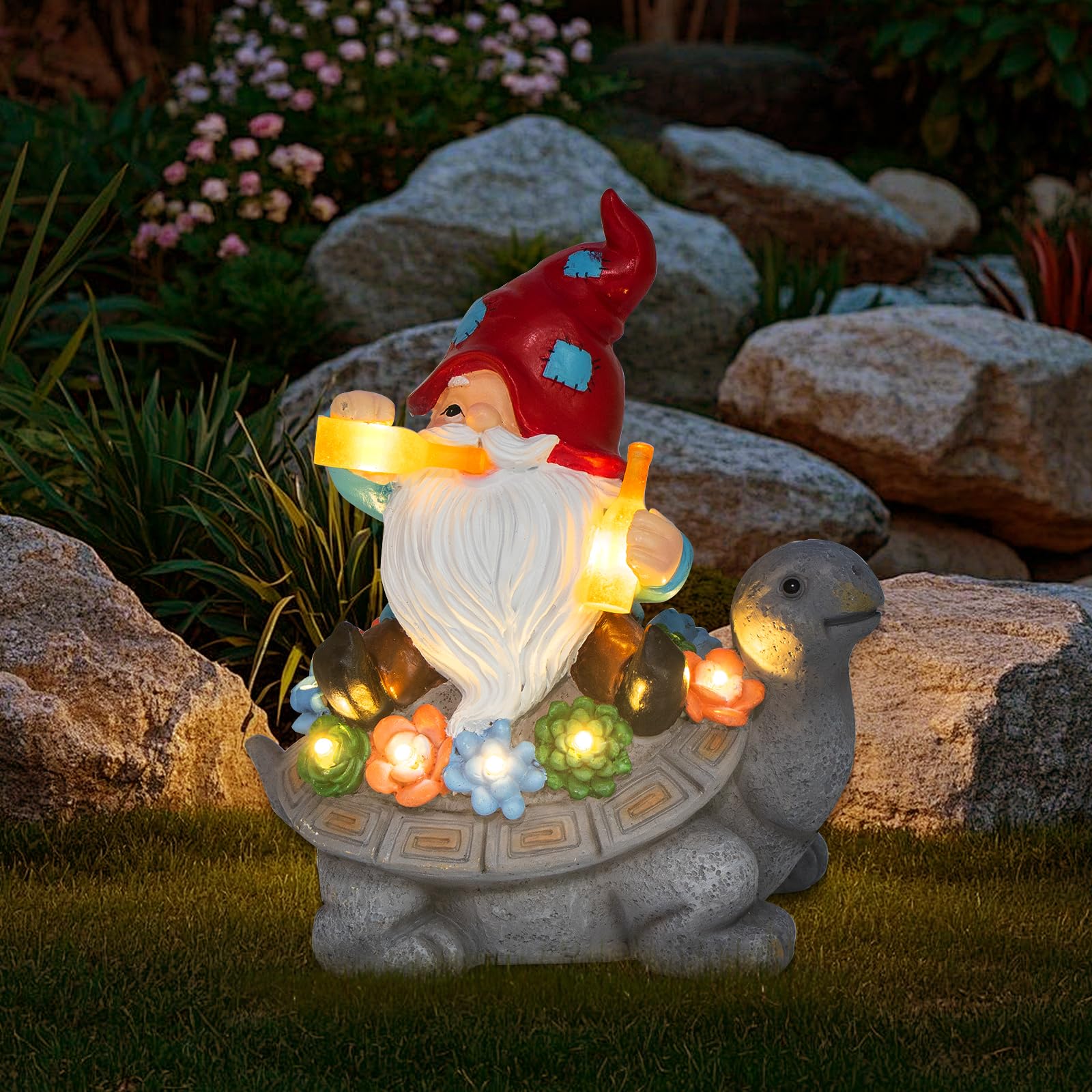 Waterproof Resin Gnome Statue with Solar Lantern, Outdoor Lawn Patio Decor Ornament