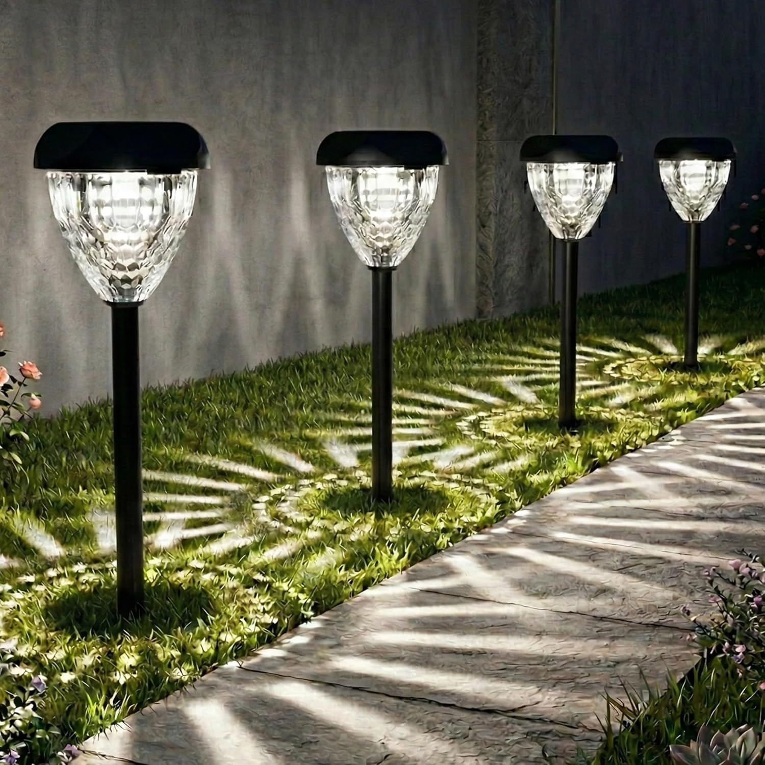 Ensenior Solar Pathway Lights Outdoor - 16-Pack, 6500K LED Landscape Garden Lights, IP65 Waterproof, Tool-Free Auto ON/Off for Garden Yard Patio Walkway Landscape, 14.17" Height