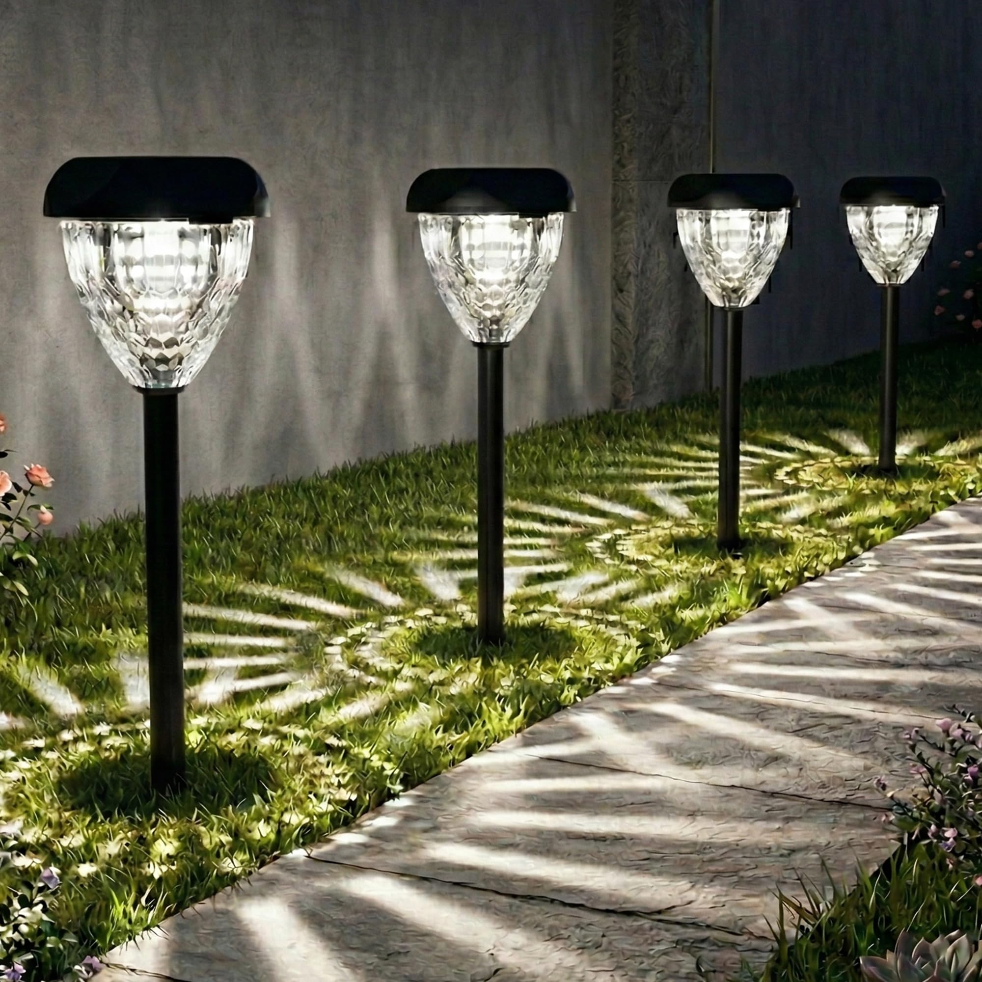 Ensenior Solar Pathway Lights Outdoor - 16-Pack, 6500K LED Landscape Garden Lights, IP65 Waterproof, Tool-Free Auto ON/Off for Garden Yard Patio Walkway Landscape, 14.17" Height