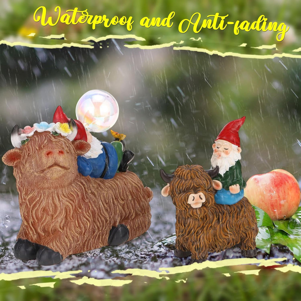 Sitting & Sleeping Highland Cow Gnomes, Waterproof Yard Patio Lawn Ornaments