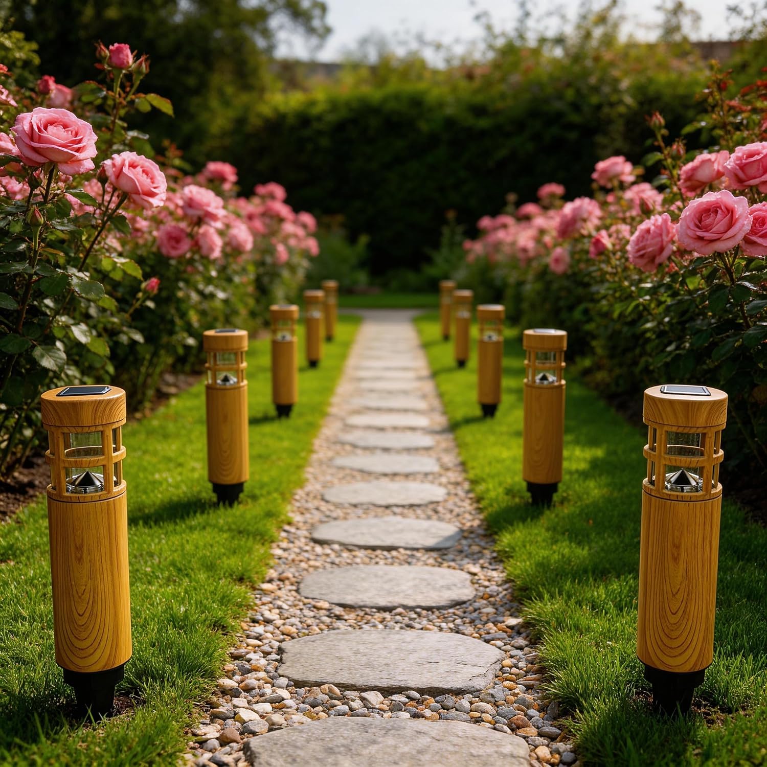 Solar Pathway Lights, 8 Pack LED Solar Lights Outdoor Waterproof, Wood-grain Color Style, Warm Yellow Light Auto On/Off, Solar Pathway Lights for Your Garden, Landscape, Path, Yard, Walkway Decor