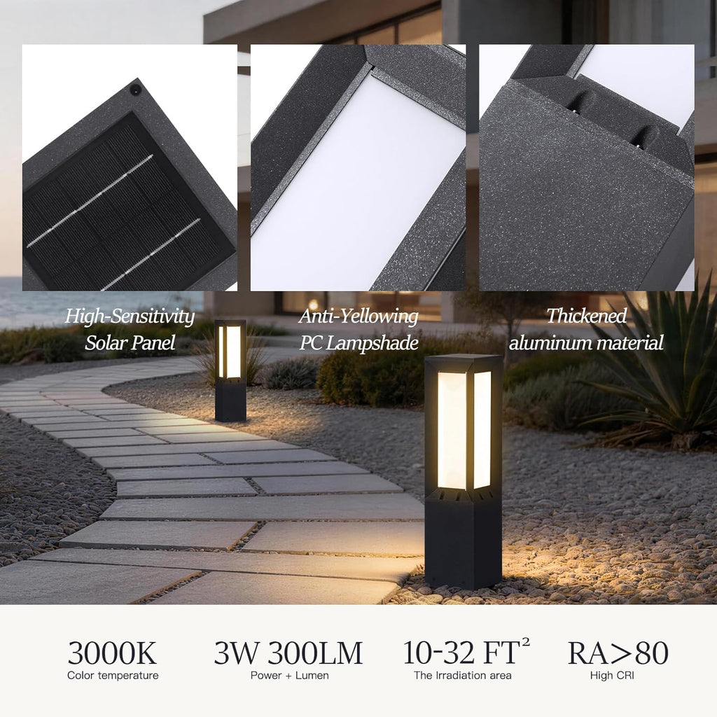 Modern Solar Pathway Lights Outdoor IP65 Waterproof, 23.62" Landscape Path Lights, Modern Commercial Pathway Lighting, 3000K LED Solar Bollard Light for Driveway Entrance Garage Courtyard