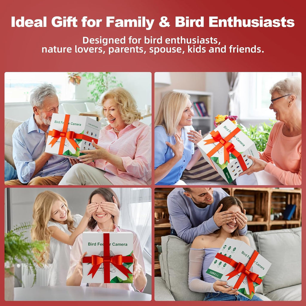SV3C Bird Feeder with Camera, Smart Bird Feeder Camera with AI Identify BirdSpecies, Solar Powered, Instant Alerts, 2K HD Video, Various DIY Addons, 2.4G WiFi, Gift for Mom Dad and Birdlover (Red)