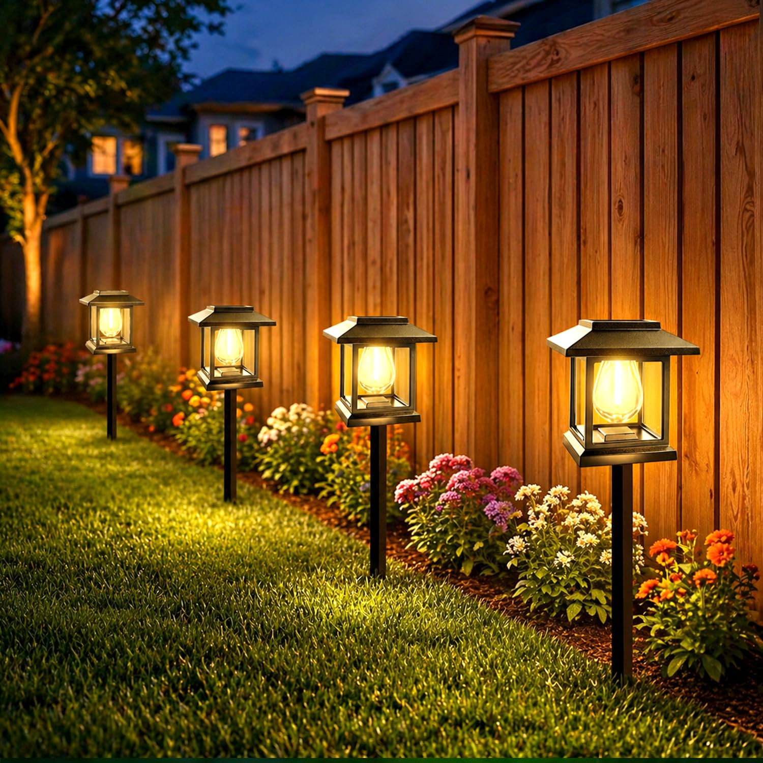 14-Pack Solar Pathway Lights - High-Efficiency Polycrystalline Panels for All-Night Glow - IP65 Waterproof Outdoor Landscape Lighting for Garden, Walkway & Driveway Security (Black)
