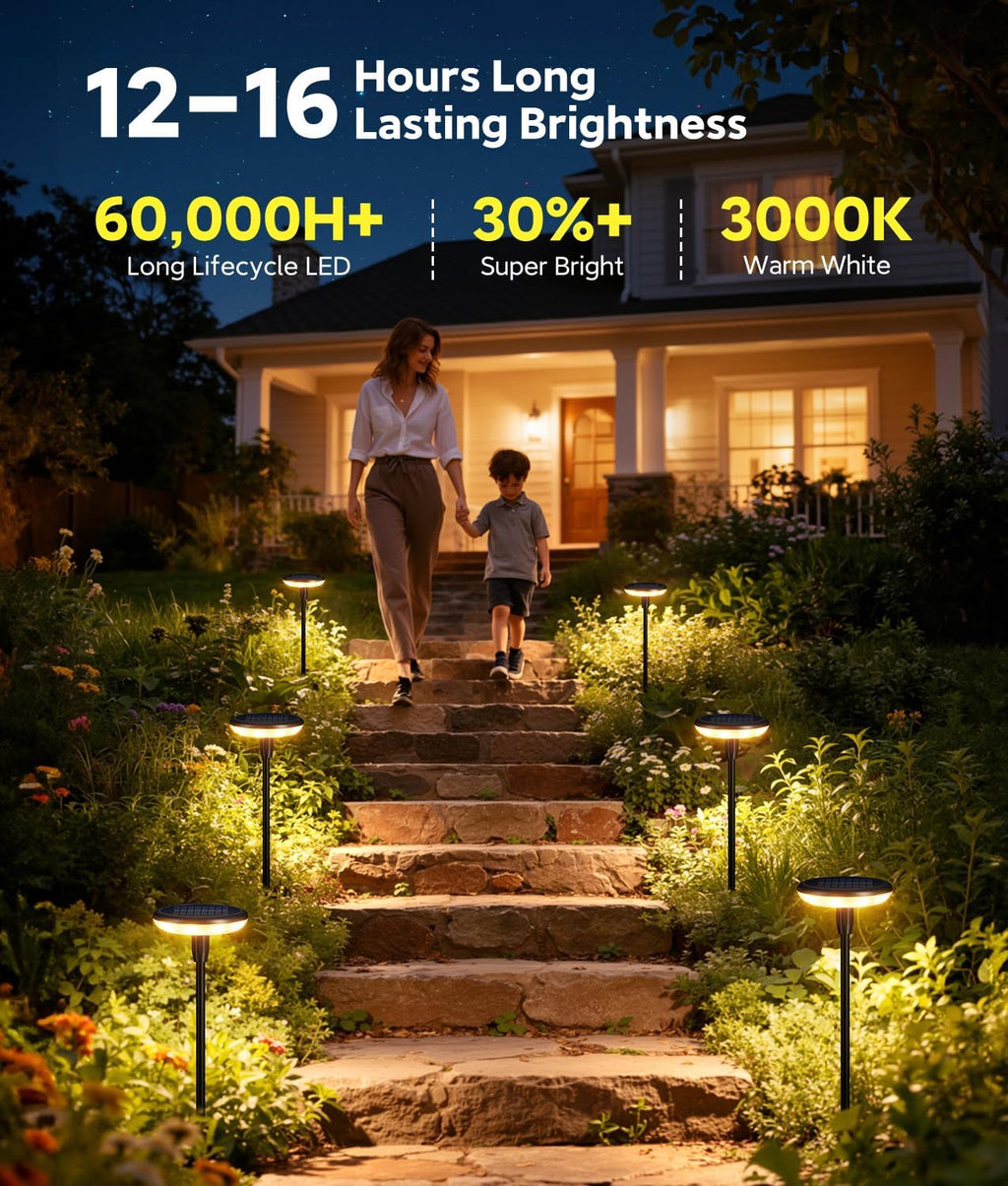 LETMY Solar Pathway Lights Outdoor, 8 Pack Durable Metal Solar Path Lights, Auto On/Off Garden Lights Solar Powered, IP65 Waterproof Solar Lights Outdoor for Landscape, Path, Garden, Patio, Driveway