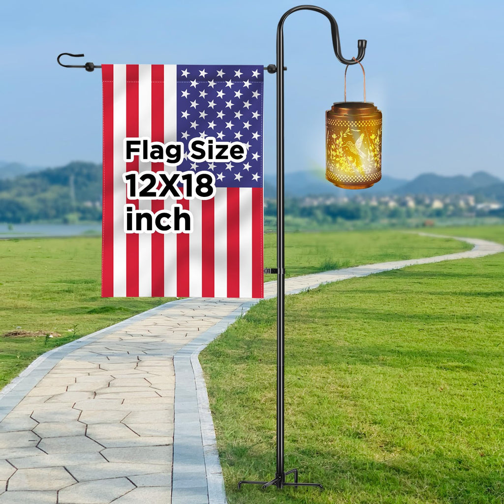 Garden Flag Stand for Outdoor,Heavy Duty Garden Flag Holder for 28x40 Flags, 62 Inches Gaden Flag Pole with Shepherd Hooks for Patio and Yard Decorations