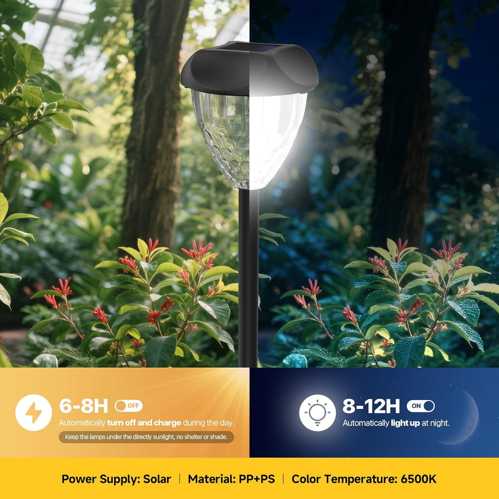 Ensenior Solar Pathway Lights Outdoor - 16-Pack, 6500K LED Landscape Garden Lights, IP65 Waterproof, Tool-Free Auto ON/Off for Garden Yard Patio Walkway Landscape, 14.17" Height