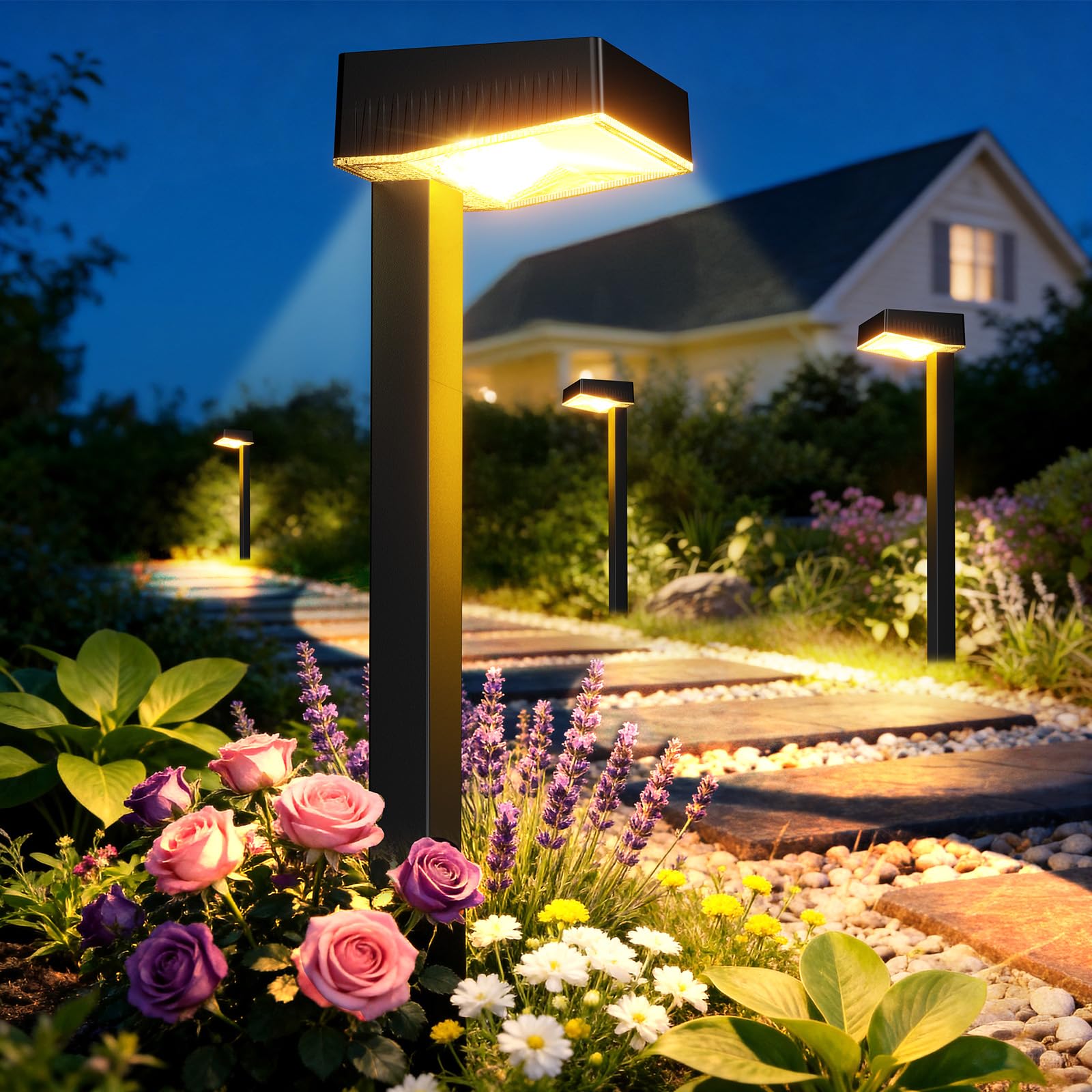 8 Pack Outdoor Solar Walkway Lights, Waterproof Landscape Lighting for Yard Patio Lawn