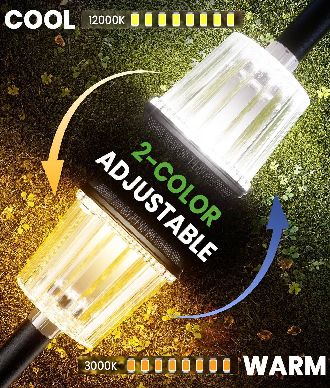 12 Pack Adjustable Dual Color Solar Pathway Lights, IP65 Waterproof Auto On/Off Yard Lights