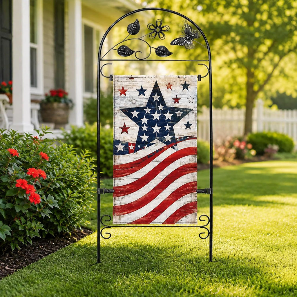 Heavy Duty 8-Prong Flag Holder Stand, Windproof Yard Flag Pole with Velcro Clips