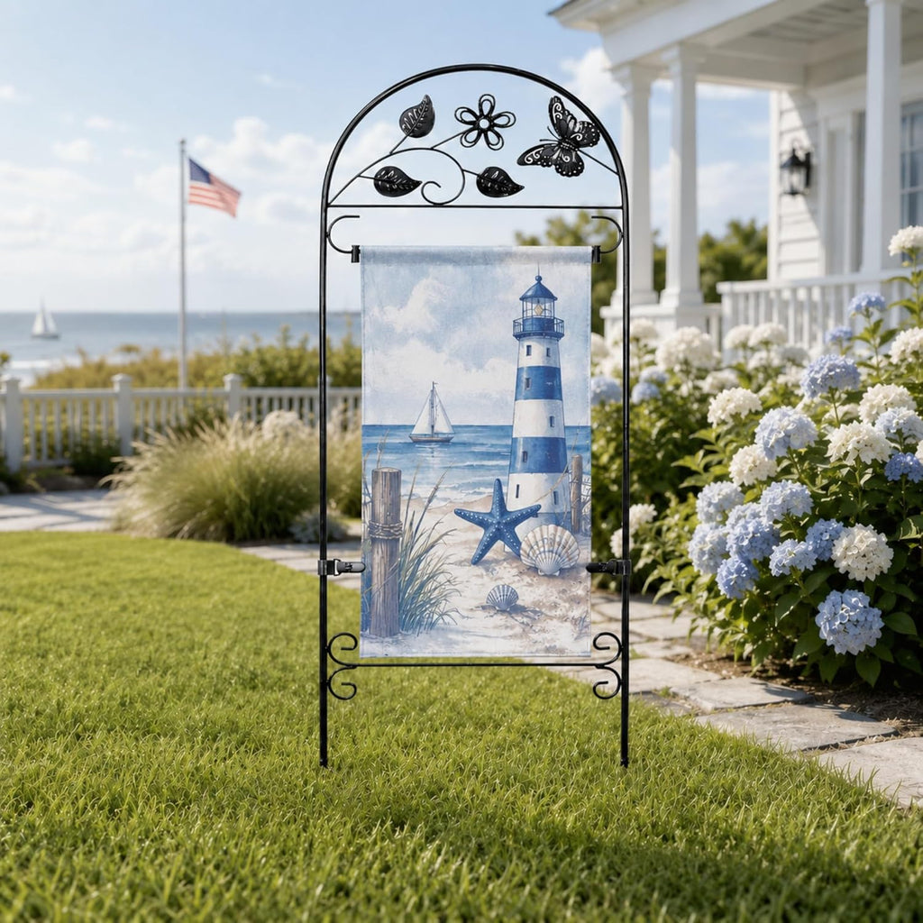 Heavy Duty 8-Prong Flag Holder Stand, Windproof Yard Flag Pole with Velcro Clips