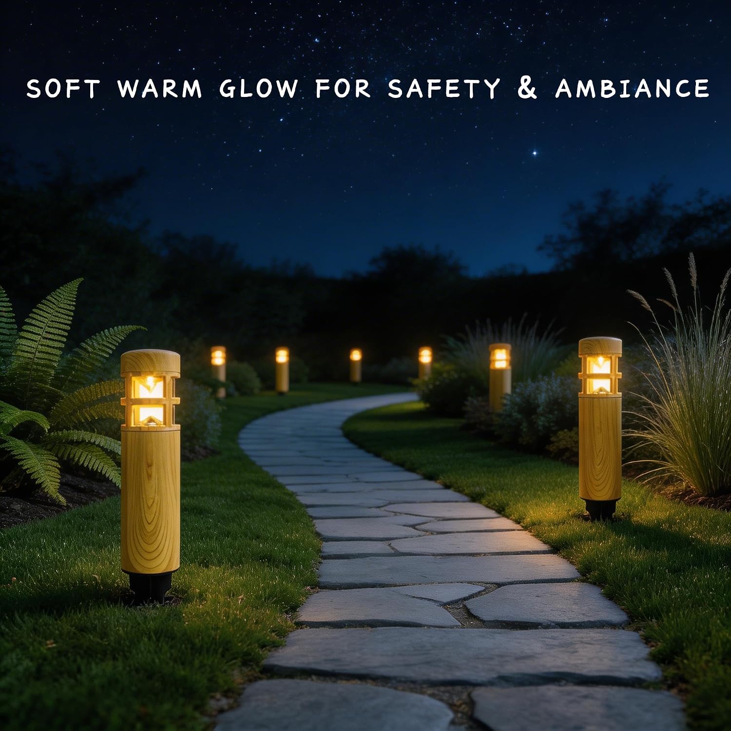 Solar Pathway Lights, 8 Pack LED Solar Lights Outdoor Waterproof, Wood-grain Color Style, Warm Yellow Light Auto On/Off, Solar Pathway Lights for Your Garden, Landscape, Path, Yard, Walkway Decor